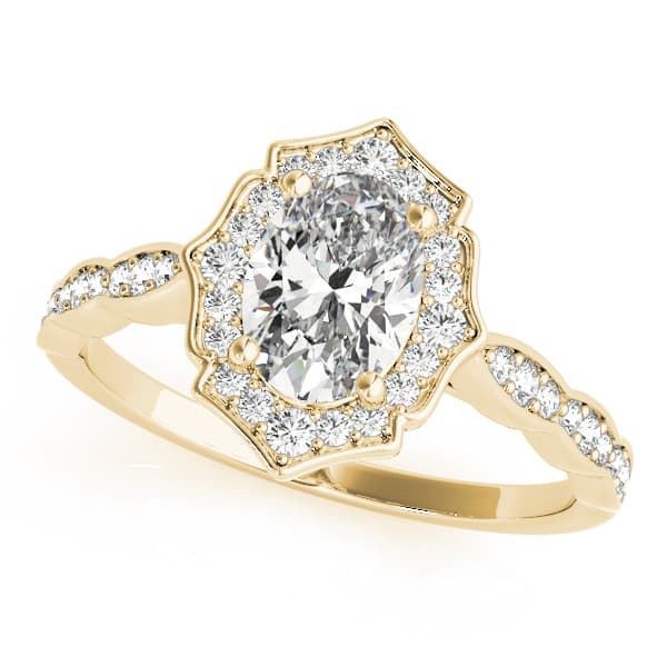 Vintage-Inspired Scalloped Halo Engagement Ring, style 84998, Front view in yellow gold
