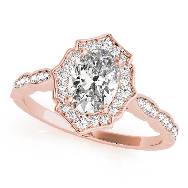 Vintage-Inspired Scalloped Halo Engagement Ring, style 84998, Front view in rose gold
