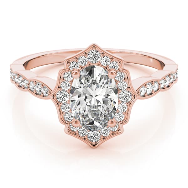 Vintage-Inspired Scalloped Halo Engagement Ring, style 84998, Angle view in rose gold