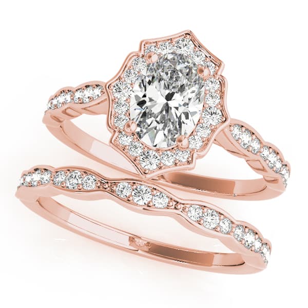 Vintage-Inspired Scalloped Halo Engagement Ring, style 84998, On hand view in rose gold