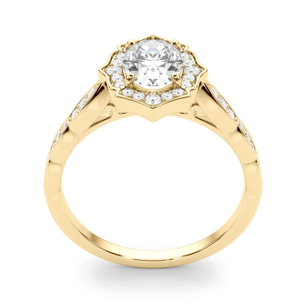 Vintage-Inspired Scalloped Halo Engagement Ring, style 84998, Top view in yellow gold
