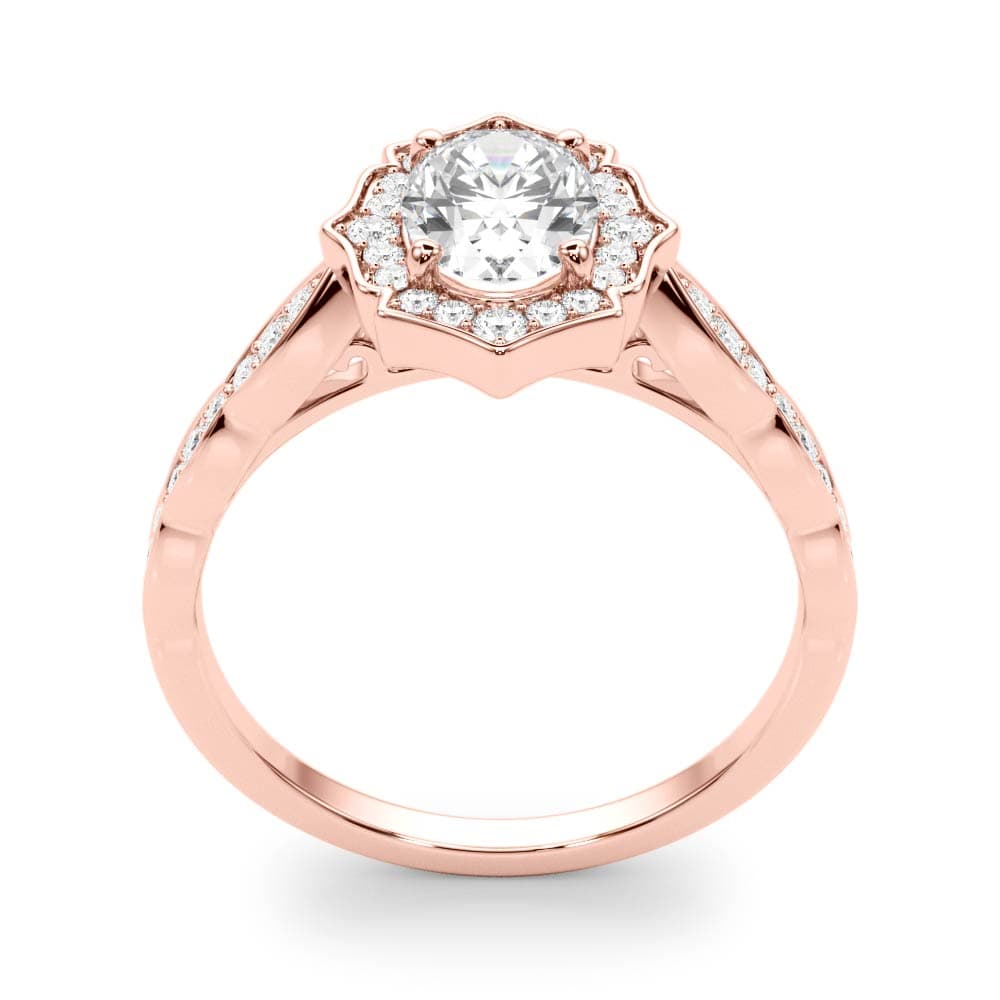 Vintage-Inspired Scalloped Halo Engagement Ring, style 84998, Top view in rose gold