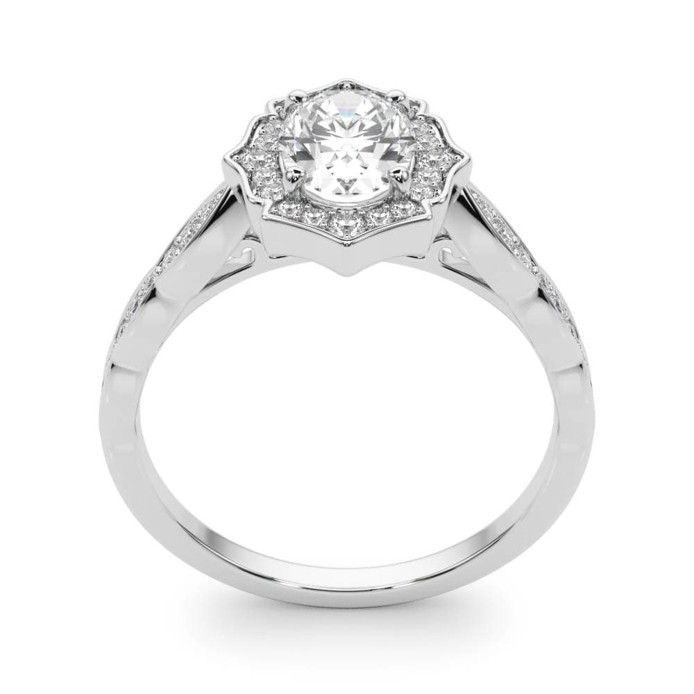 Vintage-Inspired Scalloped Halo Engagement Ring, style 84998, Top view in white gold or platinum