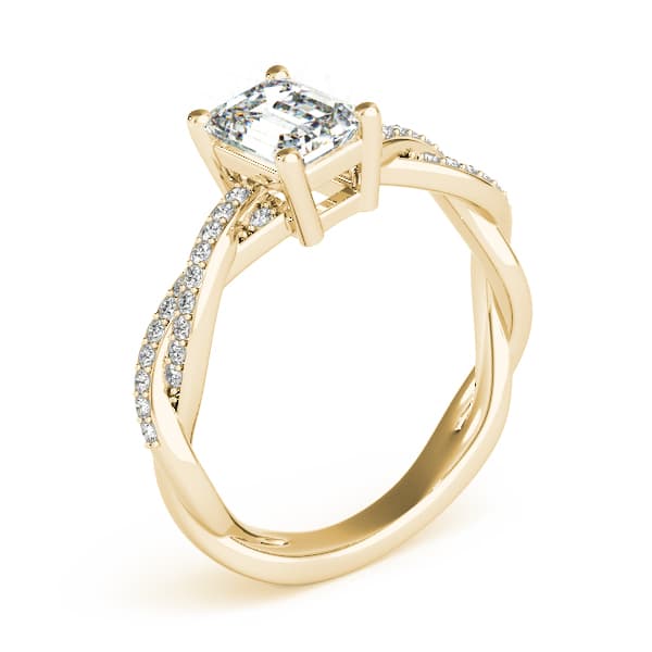 Emerald-Cut Braided Shank Multi-Row Engagement Ring, style 85001, Angle view in yellow gold