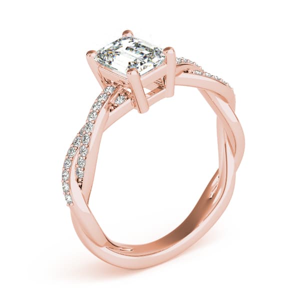 Emerald-Cut Braided Shank Multi-Row Engagement Ring, style 85001, Angle view in rose gold