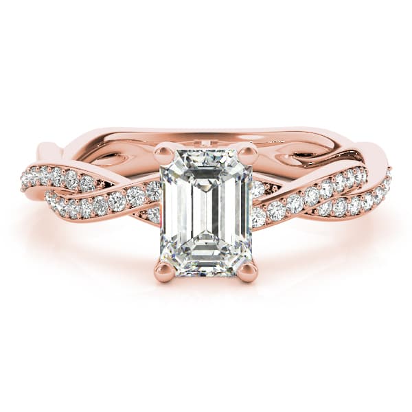Emerald-Cut Braided Shank Multi-Row Engagement Ring, style 85001, On hand view in rose gold
