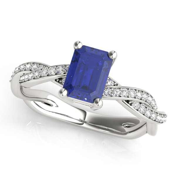 Emerald-Cut Braided Shank Multi-Row Engagement Ring, style 85001, Top view in white gold or platinum