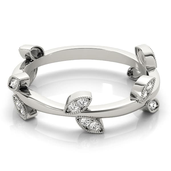 Nature Inspired Leaf Shape Fashion Band (1/8 ct. tw.), On hand view in white gold or platinum