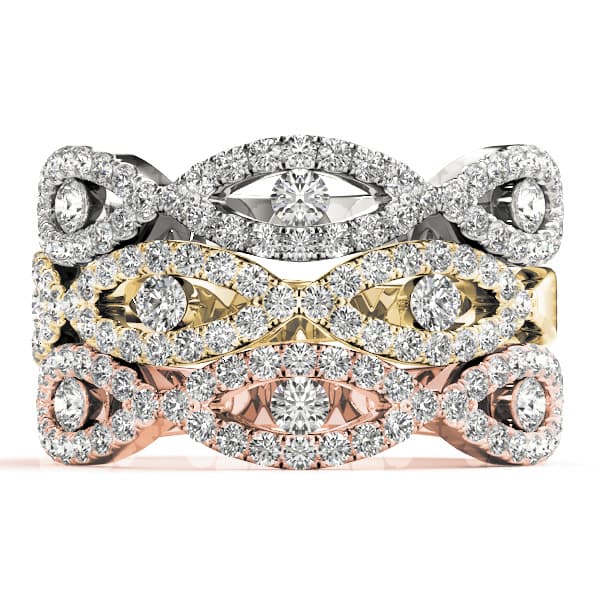 Double Row Infinity Prong Set Wedding Bands (1/3 ct. tw.), Top view in white gold or platinum