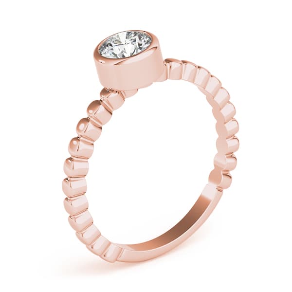 Bezel Set Solitaire Engagement Ring, style 85020, Angle view in rose gold