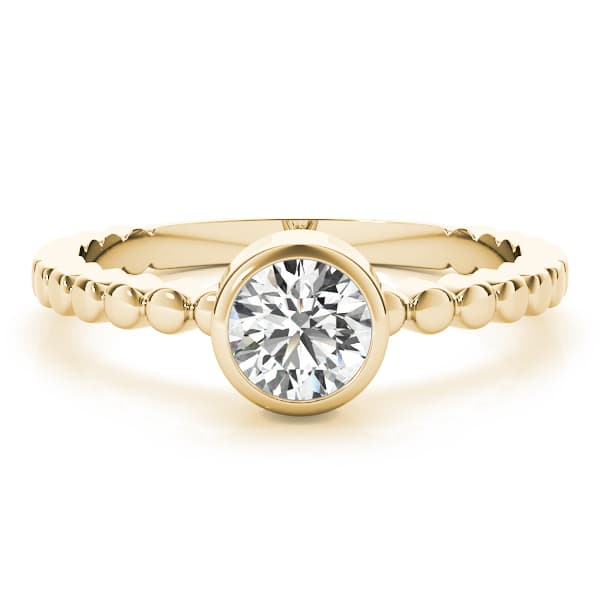 Bezel Set Solitaire Engagement Ring, style 85020, On hand view in yellow gold