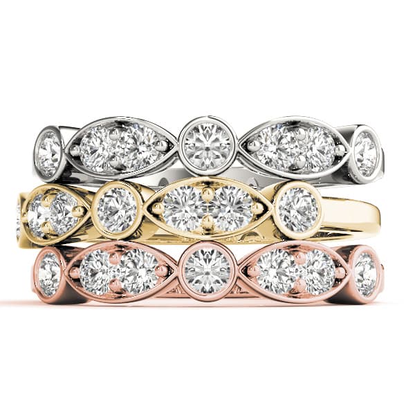 Bezel Set Marquise Wedding Bands (3/8 ct. tw.), Top view in white gold or platinum