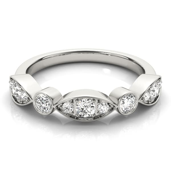 Bezel Set Stackable Wedding Band (0.81 ct. tw.), On hand view in white gold or platinum