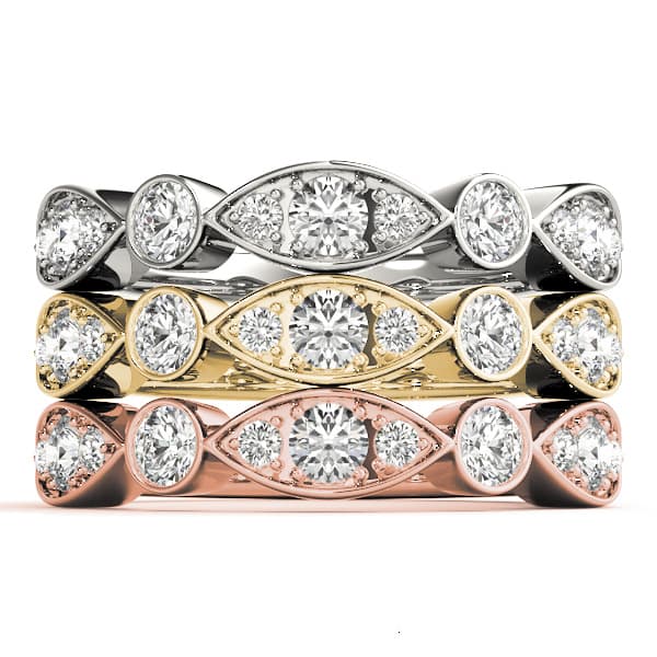 Bezel Set Stackable Wedding Band (0.81 ct. tw.), Top view in white gold or platinum