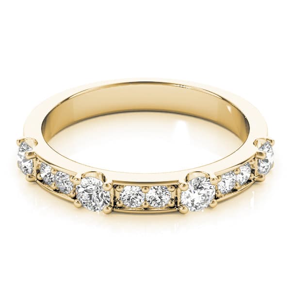 Channel In Prong Stackable Wedding Band (0.58 ct. tw.), On hand view in yellow gold