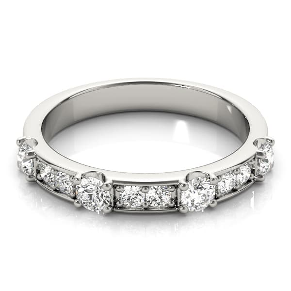 Channel In Prong Stackable Wedding Band (0.58 ct. tw.), On hand view in white gold or platinum