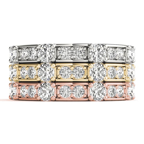 Channel In Prong Stackable Wedding Band (0.58 ct. tw.), Top view in white gold or platinum