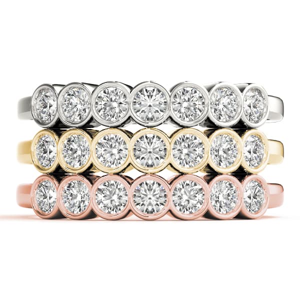 Bezel Set Stackable Wedding Band (0.42 ct. tw.), Top view in white gold or platinum