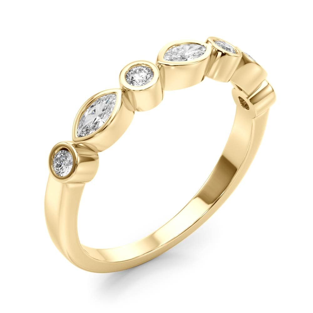 Alternating Round & Marquise Bezel Set Band (1/3 ct. tw.), Angle view in yellow gold