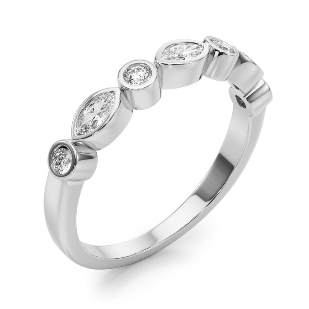 Alternating Round & Marquise Bezel Set Band (1/3 ct. tw.), Angle view in white gold or platinum