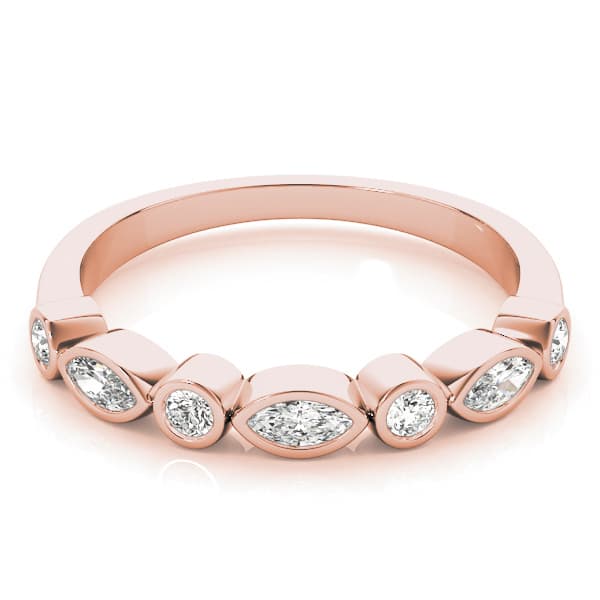 Alternating Round & Marquise Bezel Set Band (1/3 ct. tw.), On hand view in rose gold