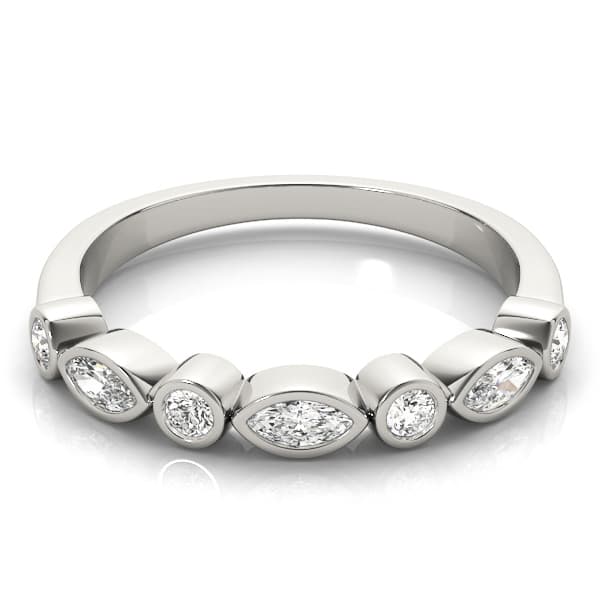 Alternating Round & Marquise Bezel Set Band (1/3 ct. tw.), On hand view in white gold or platinum
