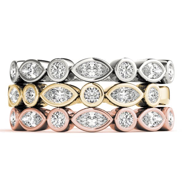 Alternating Round & Marquise Bezel Set Band (1/3 ct. tw.), Top view in white gold or platinum