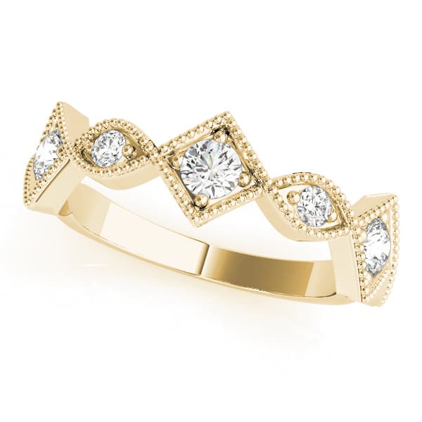 Vintage Alternating Marquise & Square Milgrain Fashion Ring (0.42 ct. tw.), Front view in yellow gold