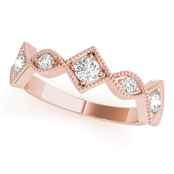 Vintage Alternating Marquise & Square Milgrain Fashion Ring (0.42 ct. tw.), Front view in rose gold
