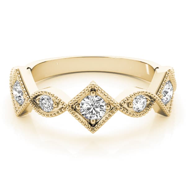 Vintage Alternating Marquise & Square Milgrain Fashion Ring (0.42 ct. tw.), On hand view in yellow gold