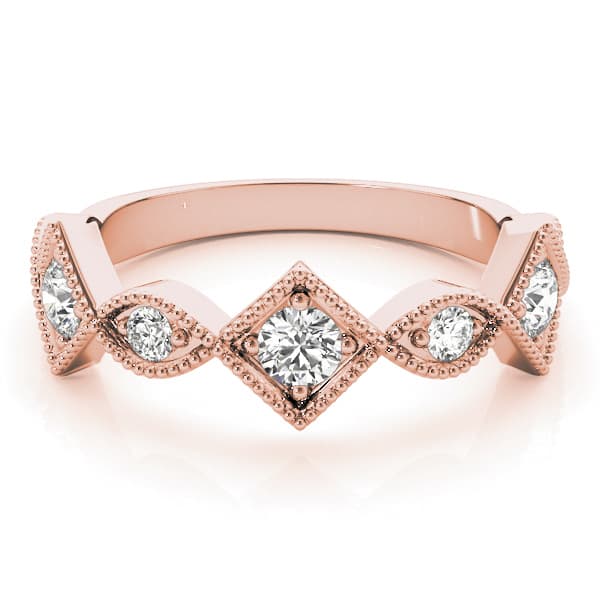 Vintage Alternating Marquise & Square Milgrain Fashion Ring (0.42 ct. tw.), On hand view in rose gold