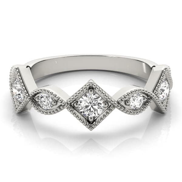 Vintage Alternating Marquise & Square Milgrain Fashion Ring (0.42 ct. tw.), On hand view in white gold or platinum