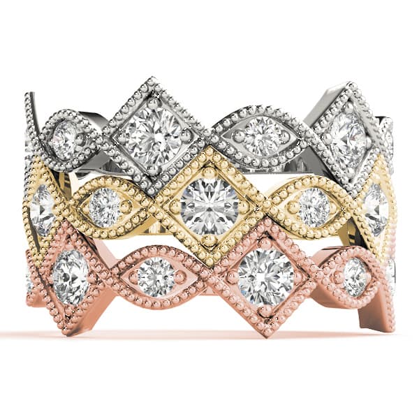 Vintage Alternating Marquise & Square Milgrain Fashion Ring (0.42 ct. tw.), Top view in white gold or platinum
