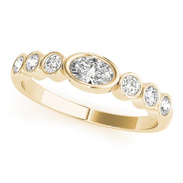 Bezel Set Stackable Oval Center Wedding Band (1/4 ct. tw.), Front view in yellow gold