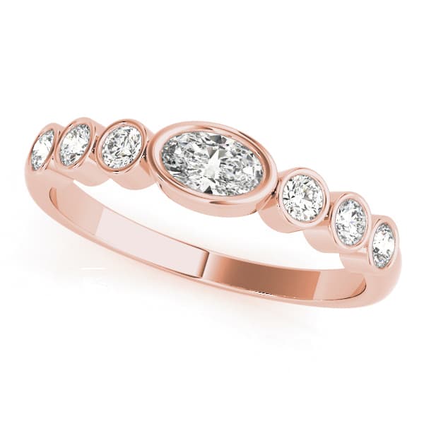 Bezel Set Stackable Oval Center Wedding Band (1/4 ct. tw.), Front view in rose gold