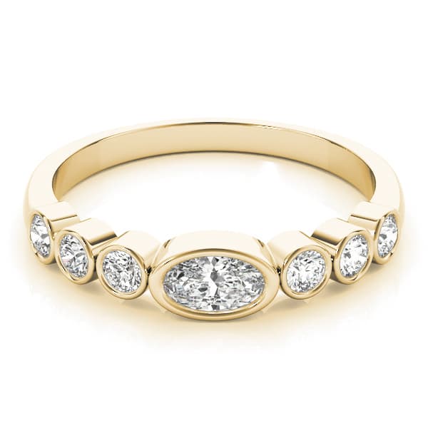 Bezel Set Stackable Oval Center Wedding Band (1/4 ct. tw.), On hand view in yellow gold