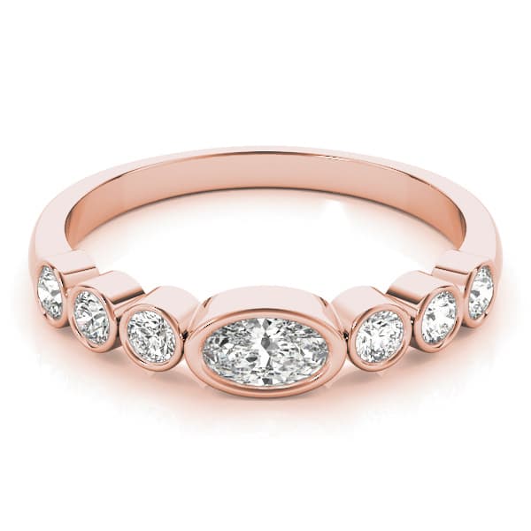 Bezel Set Stackable Oval Center Wedding Band (1/4 ct. tw.), On hand view in rose gold