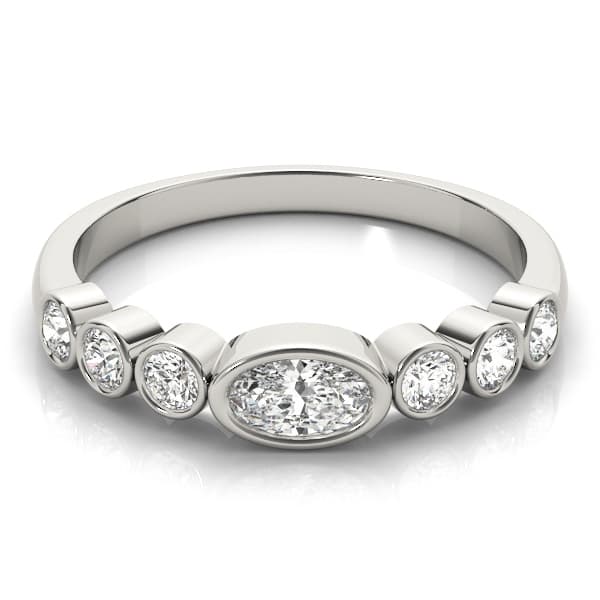 Bezel Set Stackable Oval Center Wedding Band (1/4 ct. tw.), On hand view in white gold or platinum