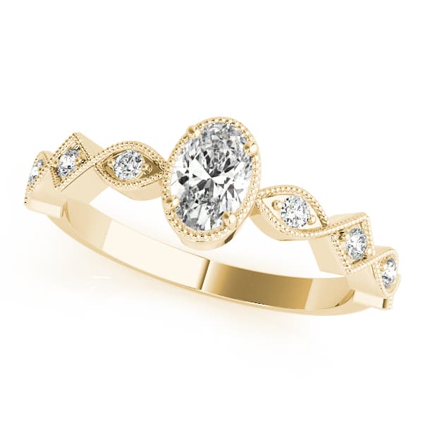 Vintage Single Row Milgrain Engagement Ring, style 85040, Front view in yellow gold