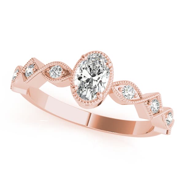 Vintage Single Row Milgrain Engagement Ring, style 85040, Front view in rose gold