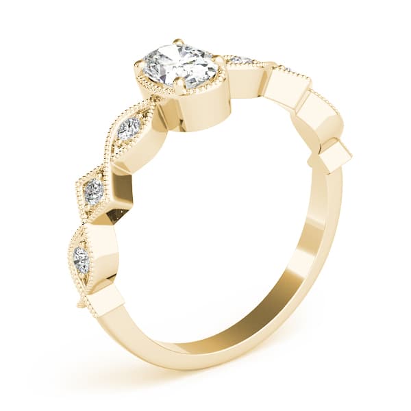 Vintage Single Row Milgrain Engagement Ring, style 85040, Angle view in yellow gold