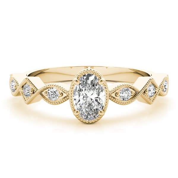 Vintage Single Row Milgrain Engagement Ring, style 85040, On hand view in yellow gold