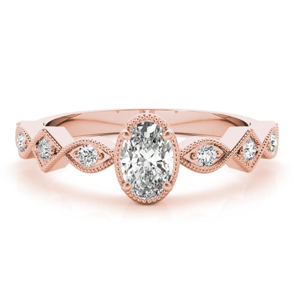 Vintage Single Row Milgrain Engagement Ring, style 85040, On hand view in rose gold