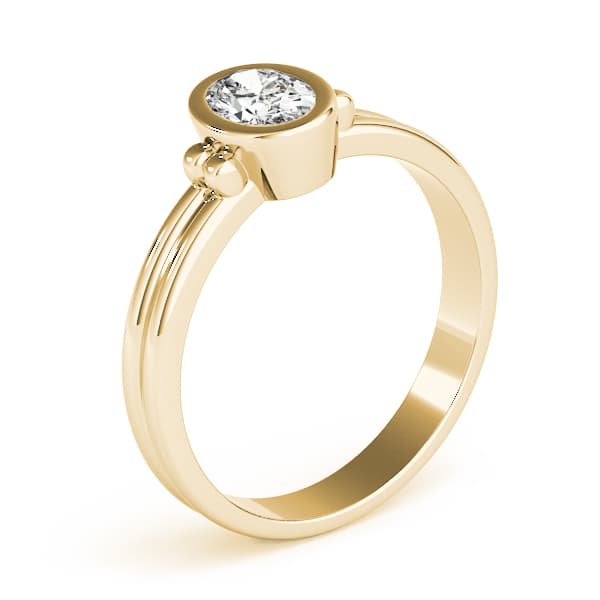 Bezel Set Solitaire Engagement Ring, style 85041, Angle view in yellow gold