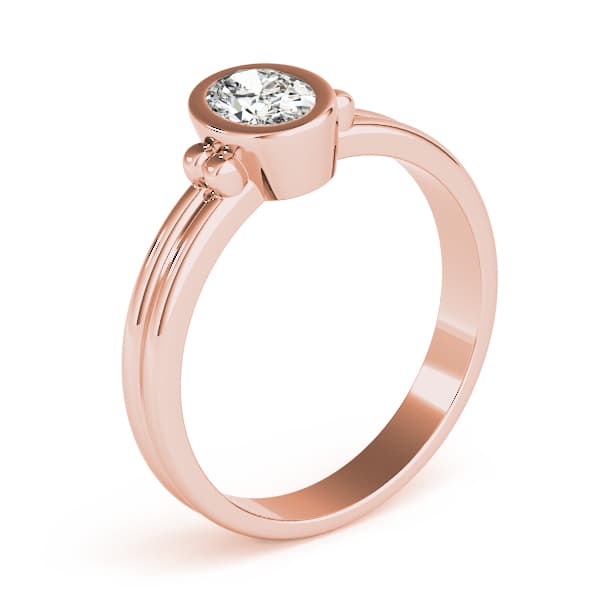 Bezel Set Solitaire Engagement Ring, style 85041, Angle view in rose gold