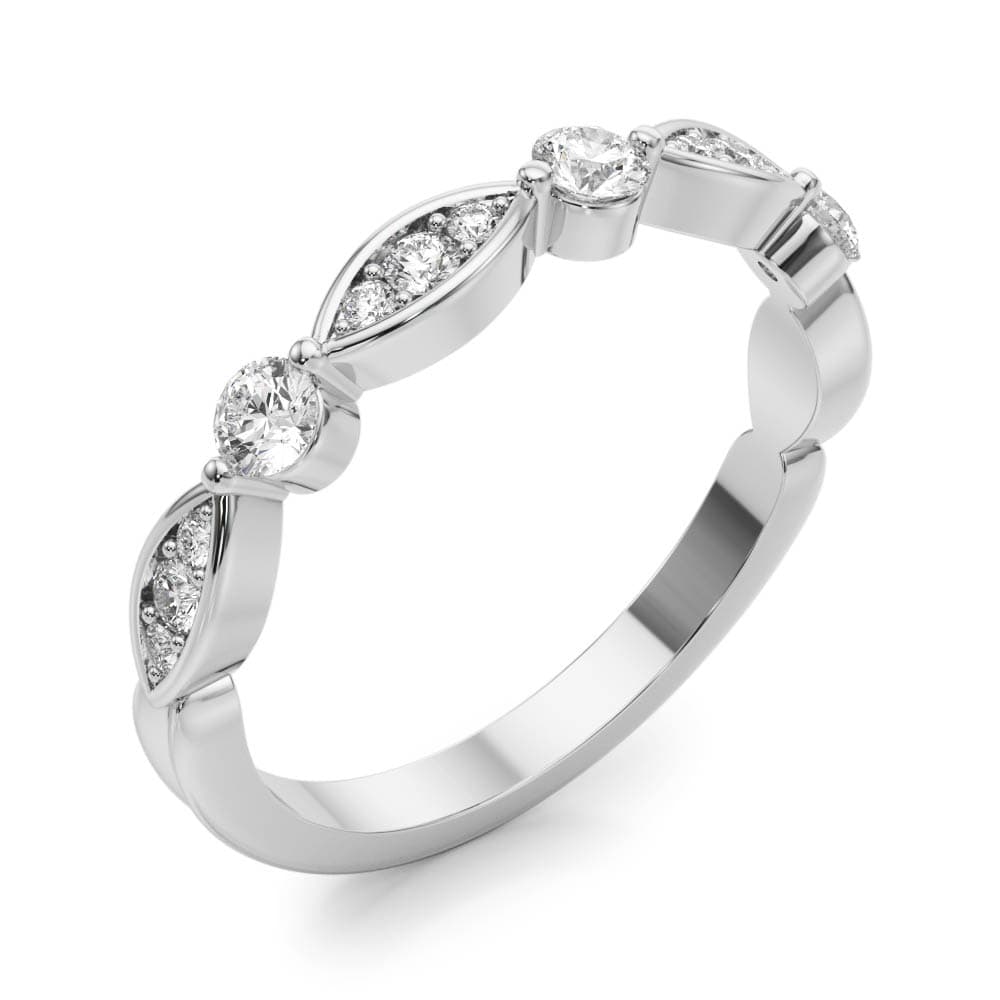 Round & Marquise Shaped Stackable Band (1/4 ct. tw.), Angle view in white gold or platinum