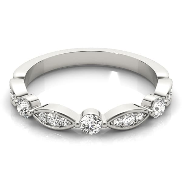 Round & Marquise Shaped Stackable Band (1/4 ct. tw.), On hand view in white gold or platinum
