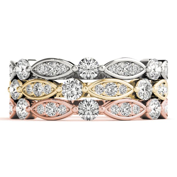 Round & Marquise Shaped Stackable Band (1/4 ct. tw.), Top view in white gold or platinum