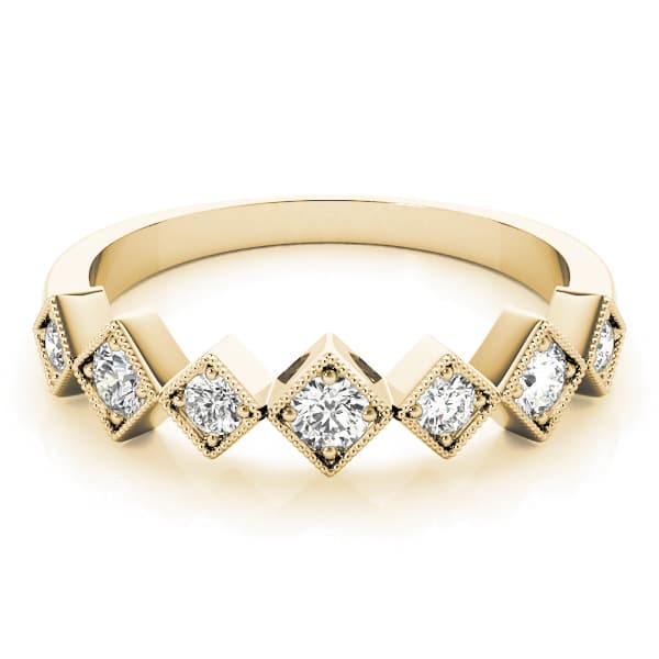 Square Shaped Milgrain Stackable Ring (1/3 ct. tw.), On hand view in yellow gold