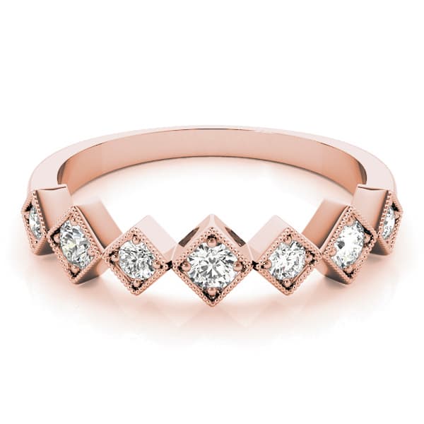 Square Shaped Milgrain Stackable Ring (1/3 ct. tw.), On hand view in rose gold
